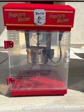 Waring Pro Popcorn Maker WPM25 Professional Red 8 Cup 300 Watt 17x11.5x11 Works